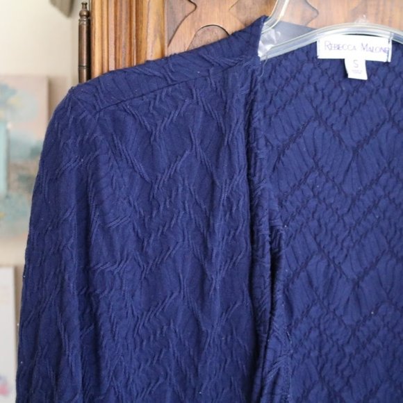 3/$15 Rebecca Malone Textured Knit Drape Front Open Cardigan - Navy - Picture 7 of 15